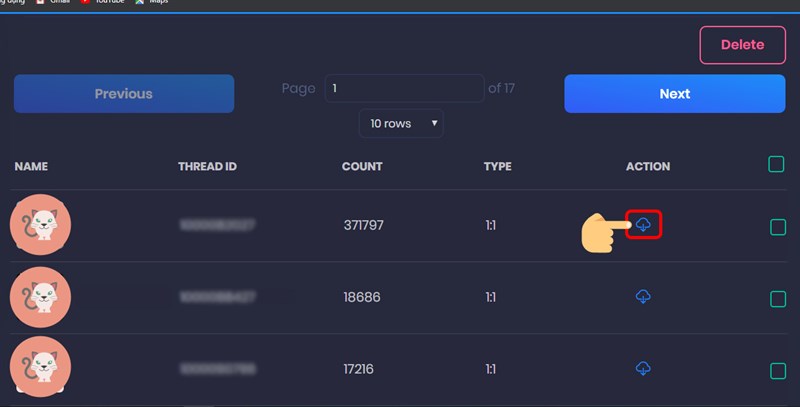 Chọn biểu tượng Download để tải tin nhắn về