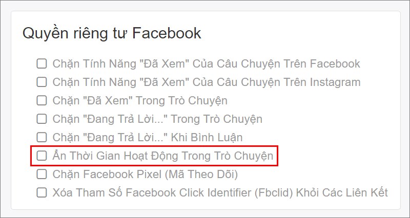 Tính năng Ẩn Thời Gian Hoạt Động Trong Trò Chuyện sẽ xuất hiện.