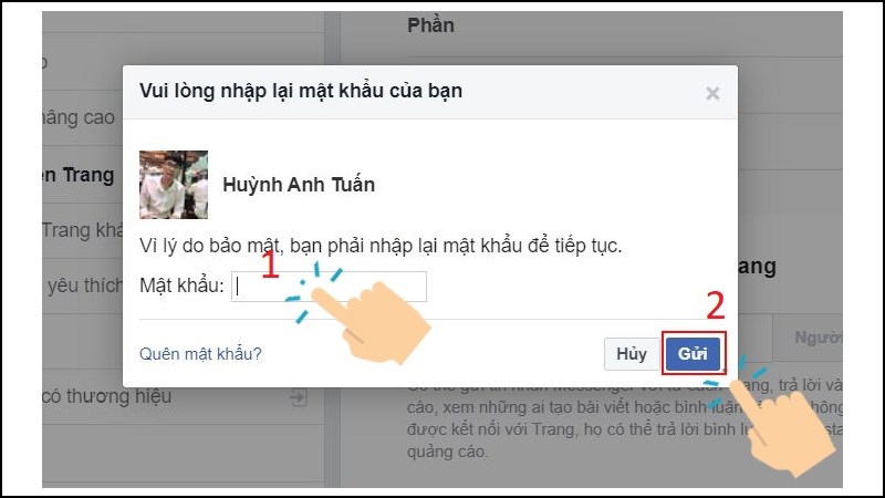 Nhập mật khẩu và chọn Gửi để xác nhận xóa người đó