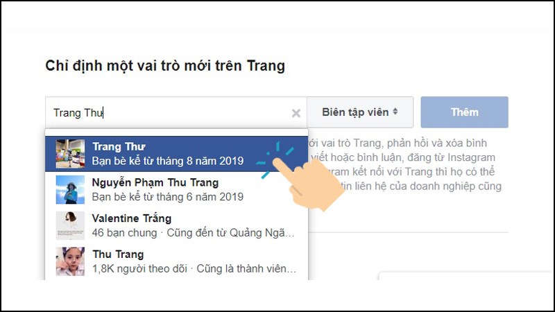 Chỉ định một vai trò mới trên Trang