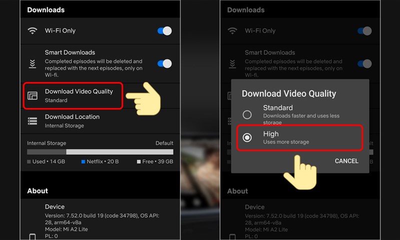 Chọn Download Video Quality v&agrave; chuyển sang High