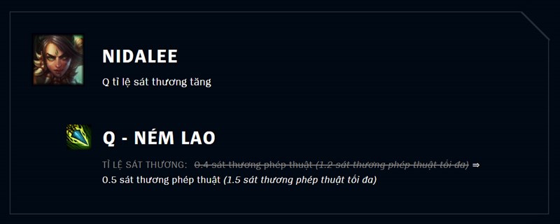 Tăng tỉ lệ sát thương Q của Nidalee