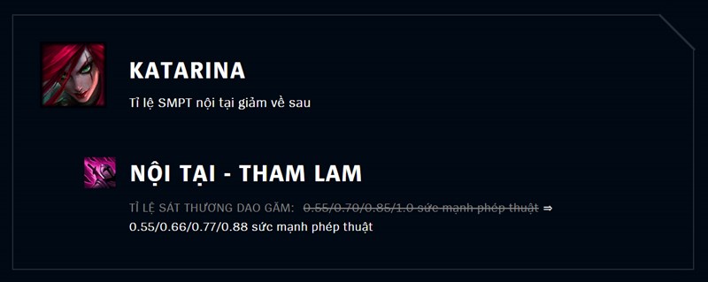 Tỉ lệ SMPT nội tại của Katarina giảm về sau