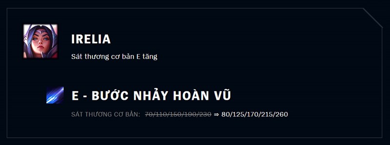 Sát thương cơ bản E của Irelia tăng