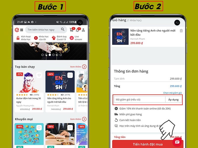 Nhập m&atilde; giảm gi&aacute; m&agrave; bạn đổi được v&agrave;o th&ocirc;ng tin mua h&agrave;ng v&agrave; tiến h&agrave;nh đặt mua