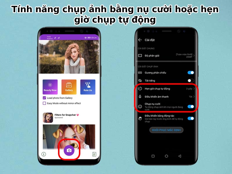 T&iacute;nh năng chụp ảnh bằng nụ cười hoặc hẹn giờ chụp tự động