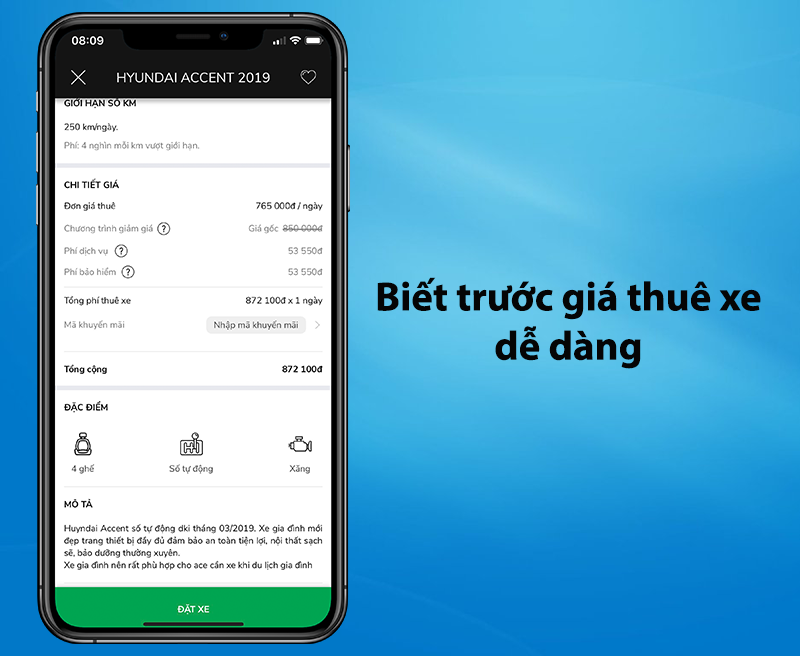Thuê xe ô tô mọi lúc mọi nơi với giá biết trước.