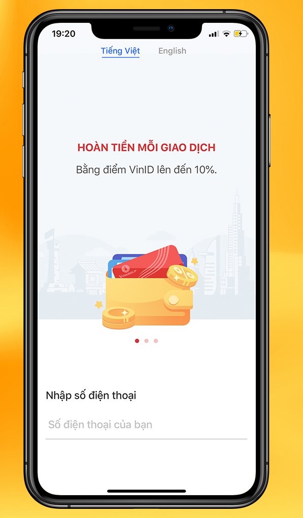 Nhập số điện thoại để đăng ký tài khoản VinID.