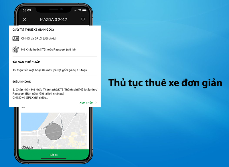 Thủ tục thuê xe đơn giản với CMND, Giấy phép lái xe và Passport (thay thế bằng Hộ khẩu/KT3).