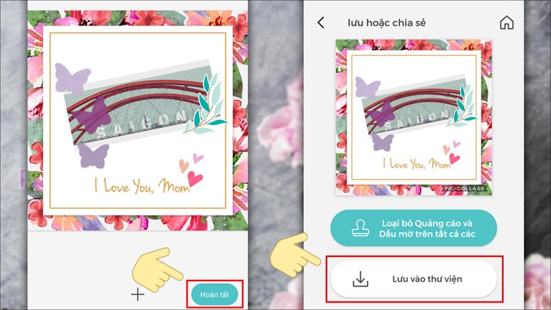 Ho&agrave;n tất thiệp v&agrave; Lưu v&agrave;o thư viện