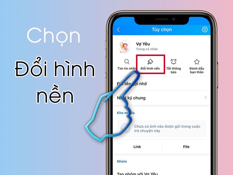 Chọn vào Đổi hình nền