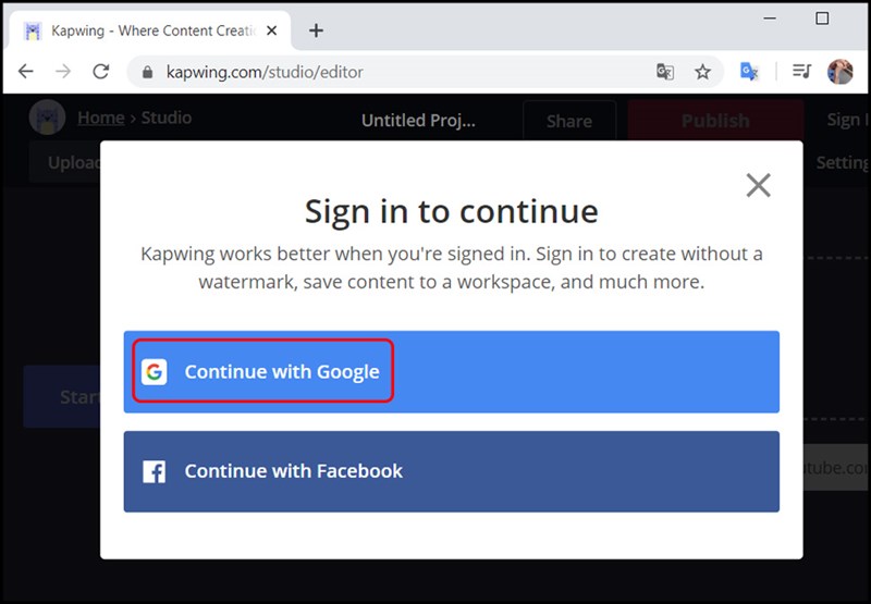 Đăng nhập bằng tài khoản Google hoặc Facebook