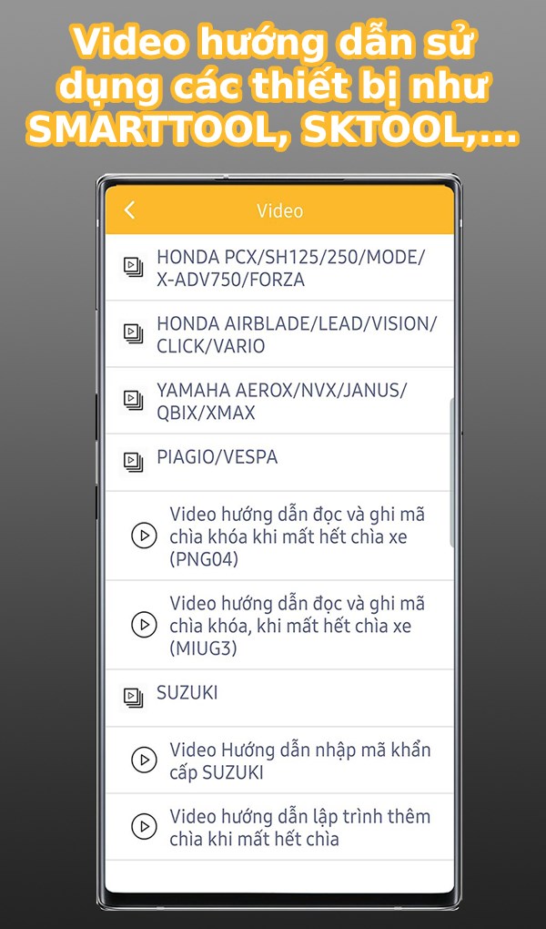 Xem video hướng dẫn sử dụng các thiết bị như SMARTTOOL, SKTOOL, Chẩn đoán, lập trình Smart key