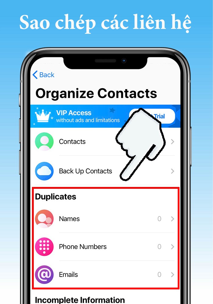 Sao ch&eacute;p, s&aacute;t nhập c&aacute;c li&ecirc;n hệ tr&ugrave;ng lập