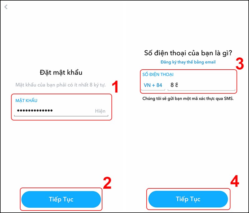 Nhập mật khẩu và số điện thoại.