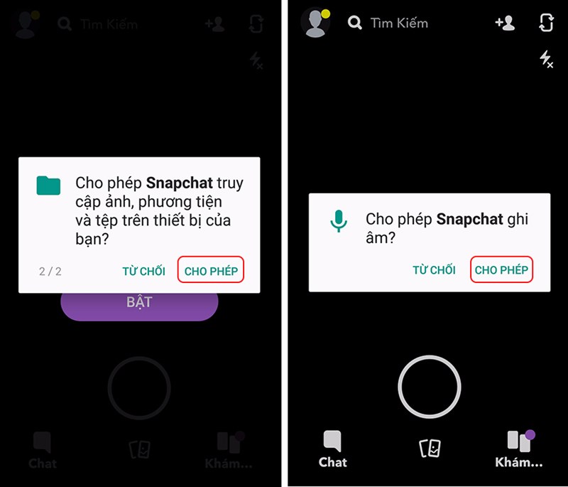 Cấp quyền cho Snapchat
