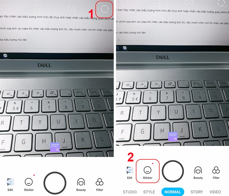 nhấn v&agrave;o n&uacute;t xoay ở g&oacute;c phải m&agrave;n h&igrave;nh để sử dụng camera trước