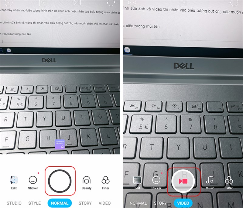 nhấn v&agrave;o biểu tượng h&igrave;nh tr&ograve;n để chụp ảnh