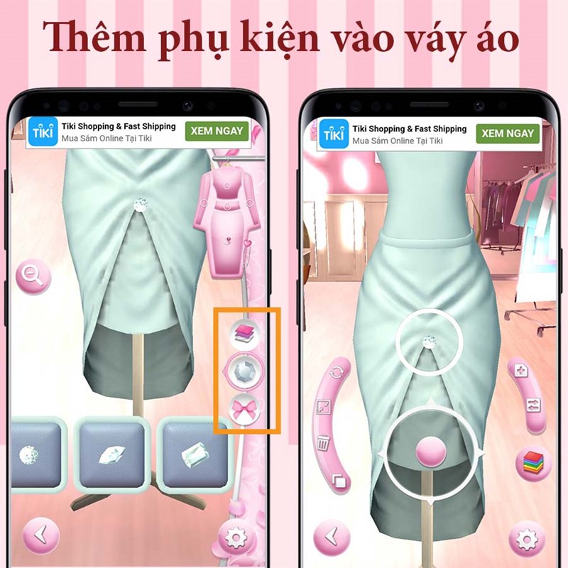 Thêm phụ kiện vào váy áo