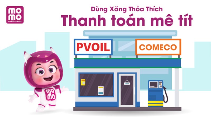 thanh to&aacute;n xăng dầu PVOIL bằng v&iacute; Momo 