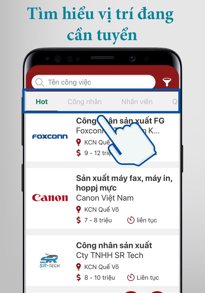 Tham khảo vị trí đang tuyển thông qua các danh mục như Nhân viên, Công nhân, Hot