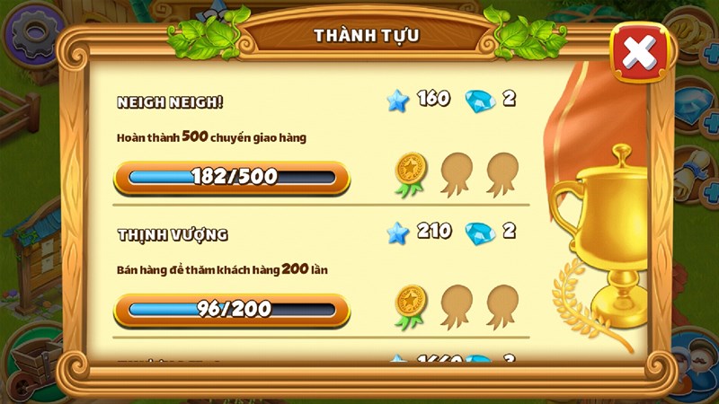 Ho&agrave;n th&agrave;nh c&aacute;c th&agrave;nh tựu tại nh&agrave; ch&iacute;nh trong game bạn sẽ nhận được kinh nghiệm v&agrave; kim cương