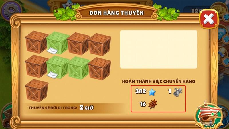 Ho&agrave;n th&agrave;nh c&aacute;c đơn h&agrave;ng thuyền sẽ nhận được v&agrave;ng v&agrave; điểm kinh nghiệm v&agrave; cuộn giấy