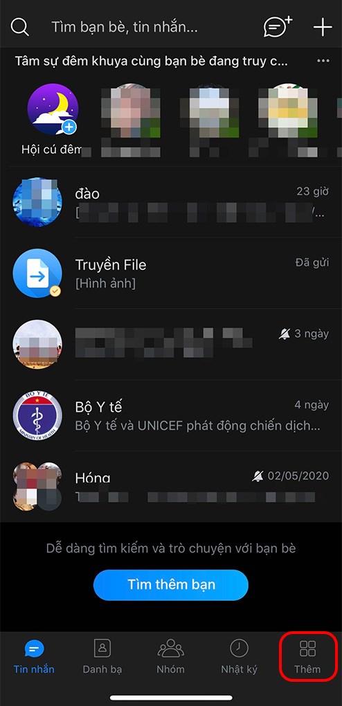 Mở ứng dụng Zalo v&agrave; nhấn v&agrave;o Th&ecirc;m