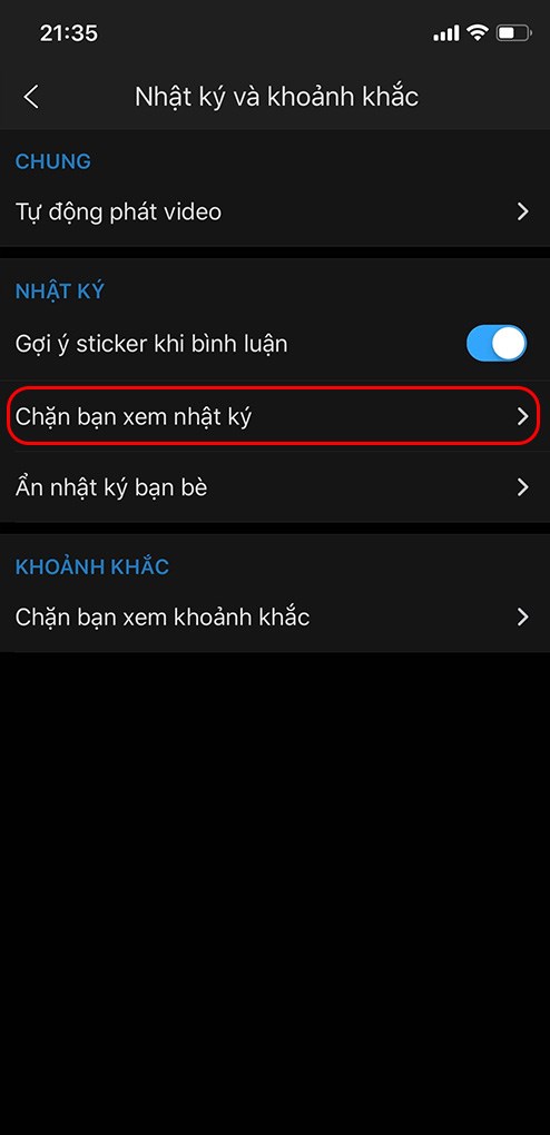 Chặn bạn xem nhật k&yacute;