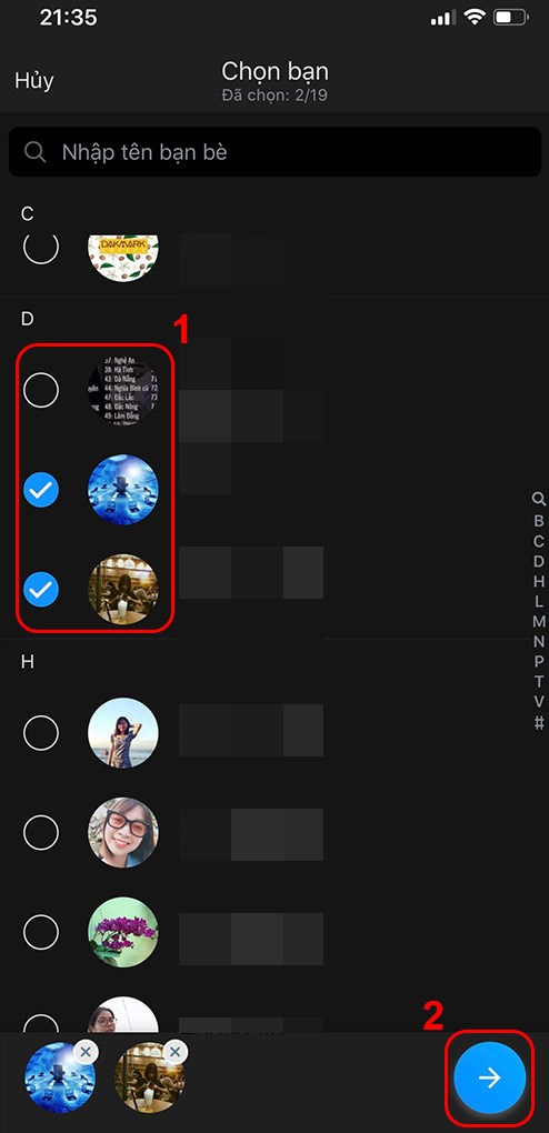 Chọn bạn b&egrave; để v&agrave;o danh s&aacute;ch chặn