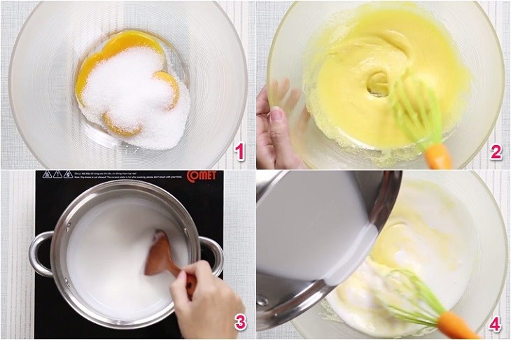 Bước 1 Đánh lòng đỏ trứng và nước cốt dừa Kem dừa bằng máy xay sinh tố