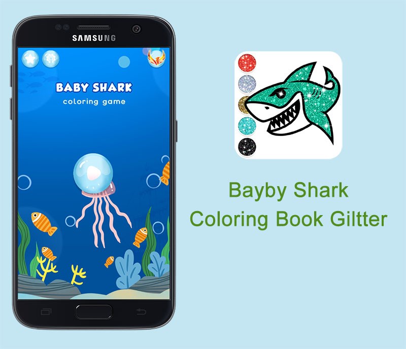 Ứng dụng Baby Shark Coloring Book Glitter- S&aacute;ch t&ocirc; m&agrave;u c&aacute;c lo&agrave;i c&aacute; 