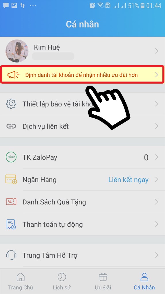 chọn định danh tài khoản