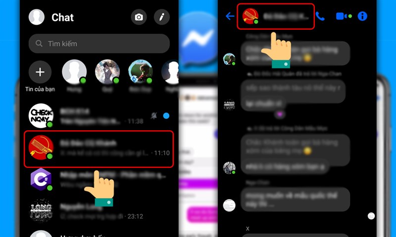 Vào Messenger, chọn cuộc trò chuyện muốn đổi màu và nhấp vào tên người dùng hoặc tên nhóm chat