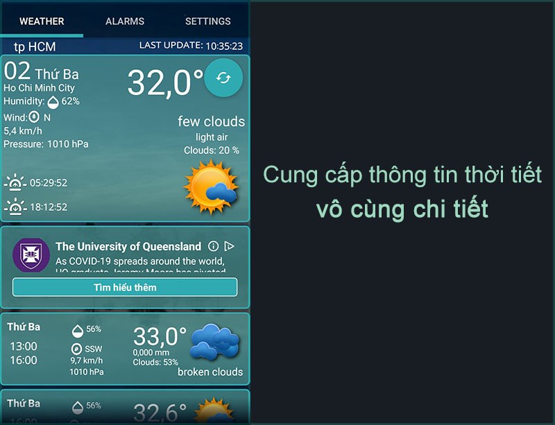 ứng dụng Custom Weather Alerts cung cấp thông tin thời tiết vô cùng chi tiết
