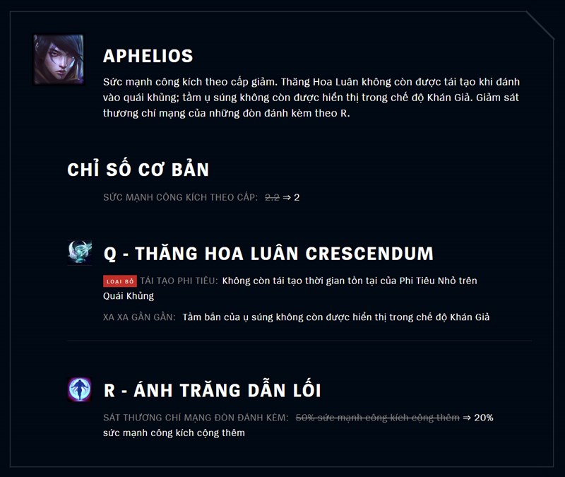 Giảm sức mạnh Aphelios