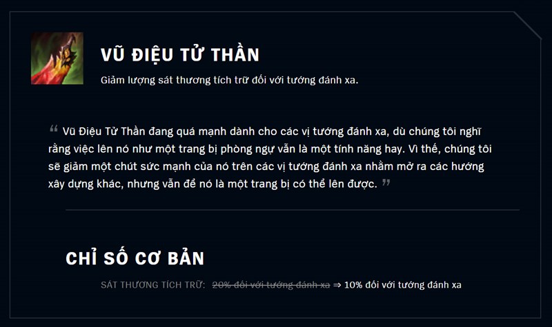 Thay đổi trang bị Vũ Điệu Tử Thần
