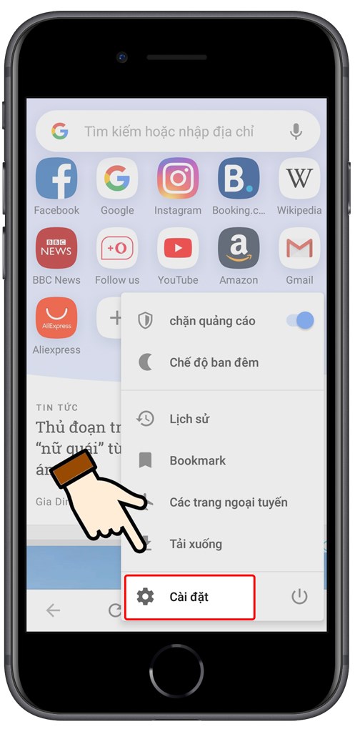 Chọn cài đặt.