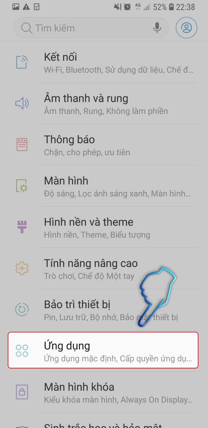 Vào mục ứng dụng