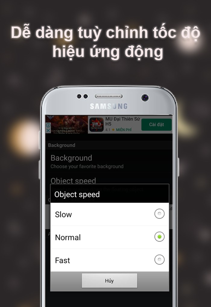 T&ugrave;y chỉnh hiệu ứng động của tia s&aacute;ng nhanh hoặc chậm