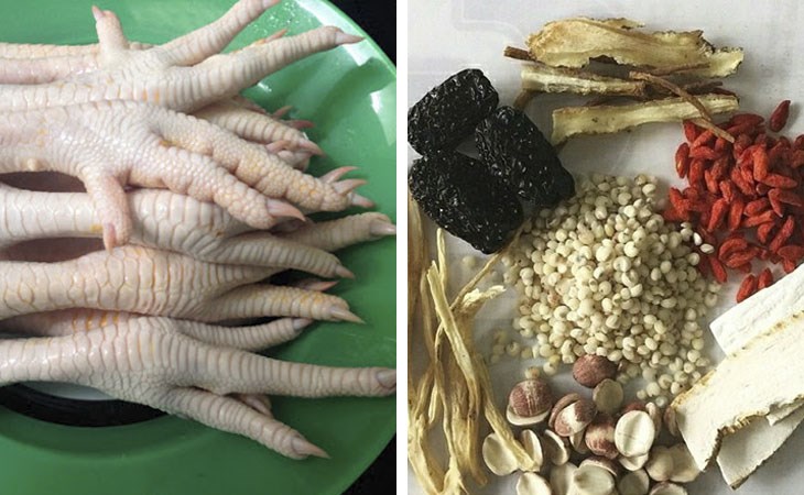 Nguyên liệu món ăn chân gà hầm thuốc bắc và đậu phộng