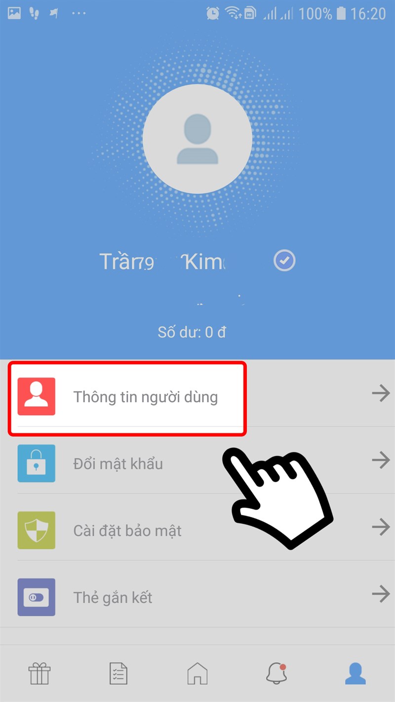  Chọn th&ocirc;ng tin người d&ugrave;ng