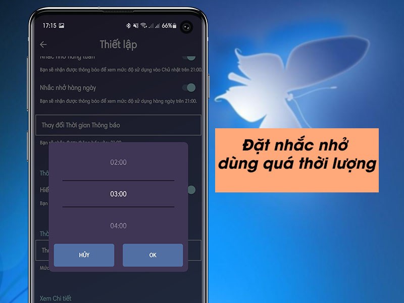 Đặt nhắc nhở dùng quá thời lượng