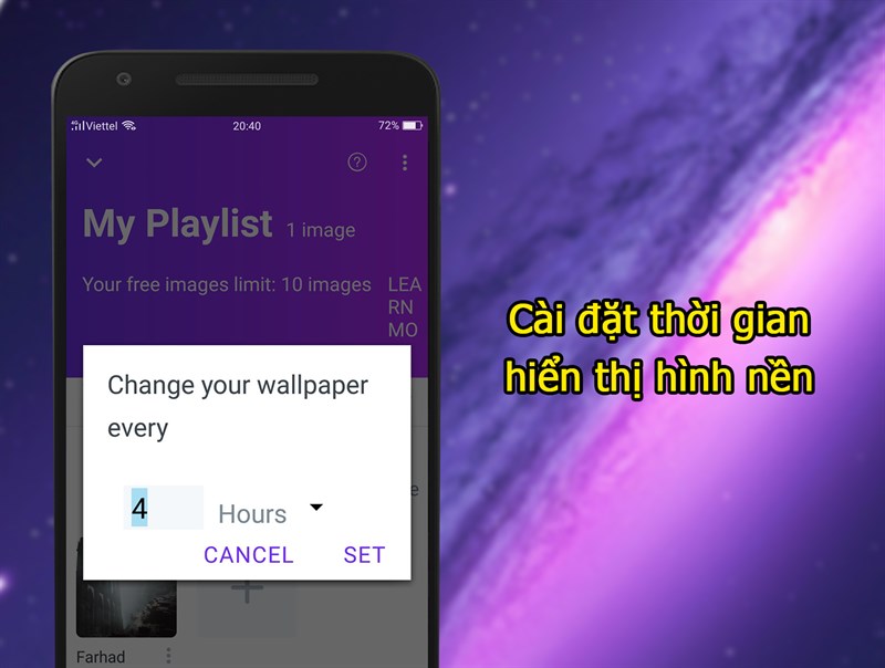 Cài đặt và thay đổi thời gian xuất hiện của hình nền