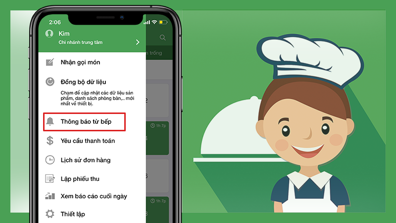 Nhận được thông báo khi có món đã chế biến xong