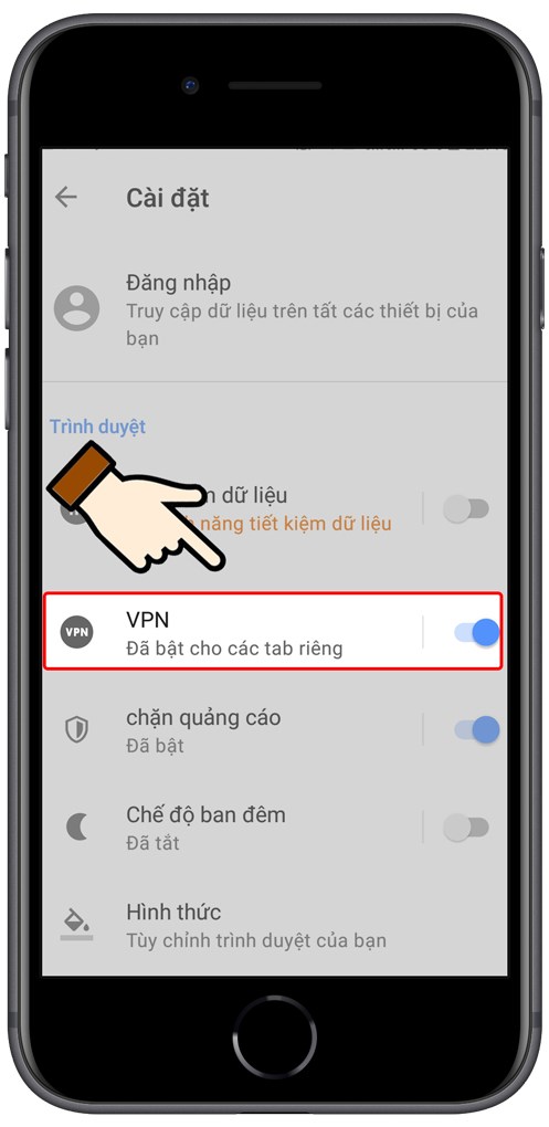 Nhấn gạt nút xanh ngay tính năng VPN để mở Opera VPN.&nbsp;