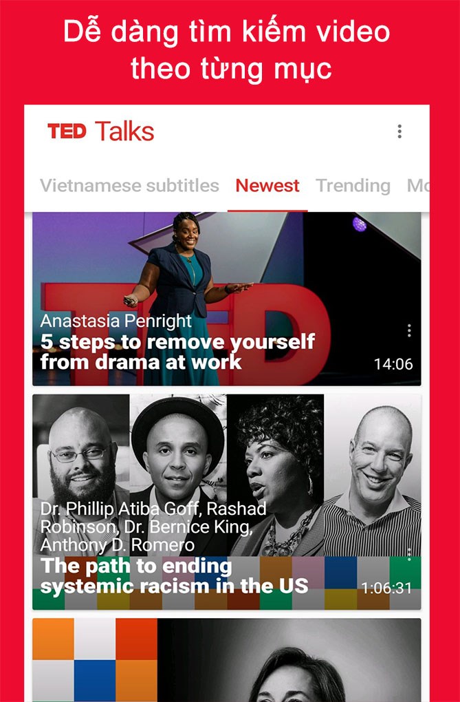 Dễ dàng tìm kiếm video theo từng mục khác nhau trên ứng dụng TED