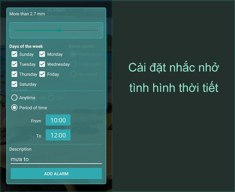 Cài đặt nhắc nhở tình hình thơi tiết dễ dàng trên ứng dụng Custom Weather Alerts