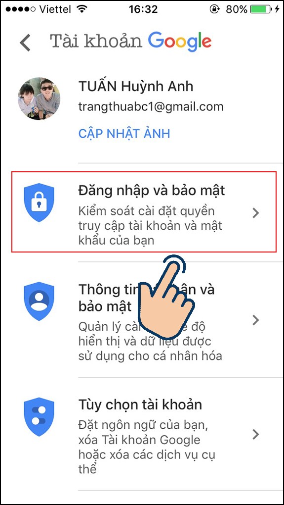 vào Đăng nhập và bảo mật.