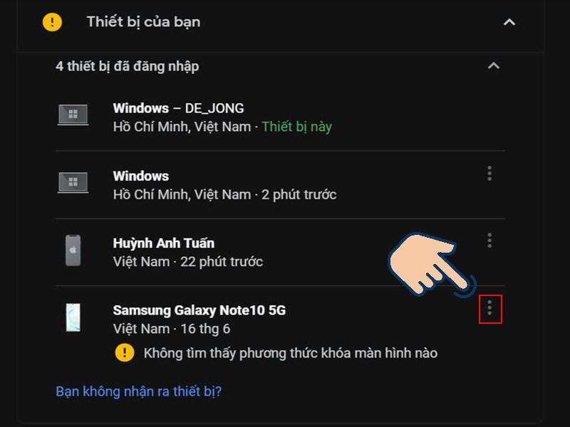 nhấp vào icon 3 chấm của thiết bị bạn muốn đăng xuất.